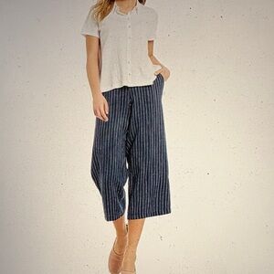 Eileen Fisher Linen Pinstripe Cropped Wide Leg Pants M